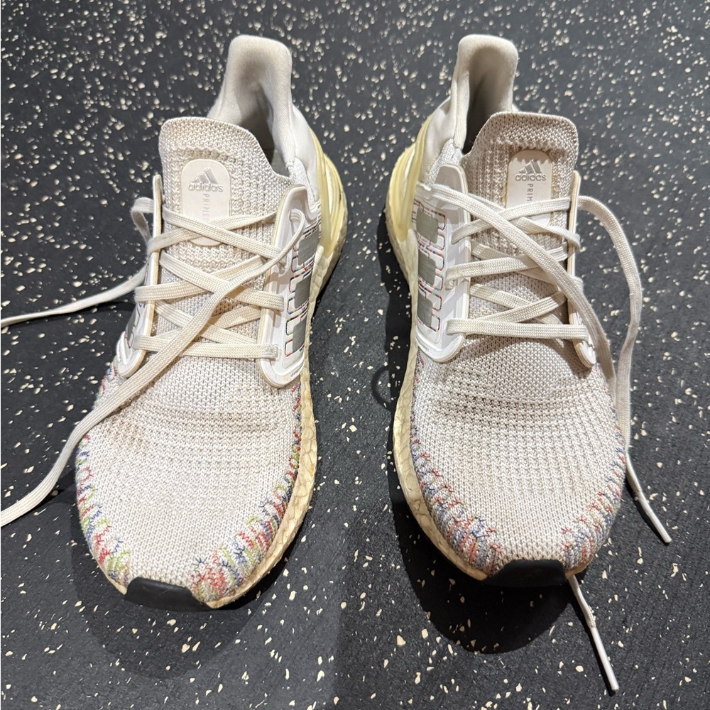 Adidas Beige and Multicolor Knit Running Shoes